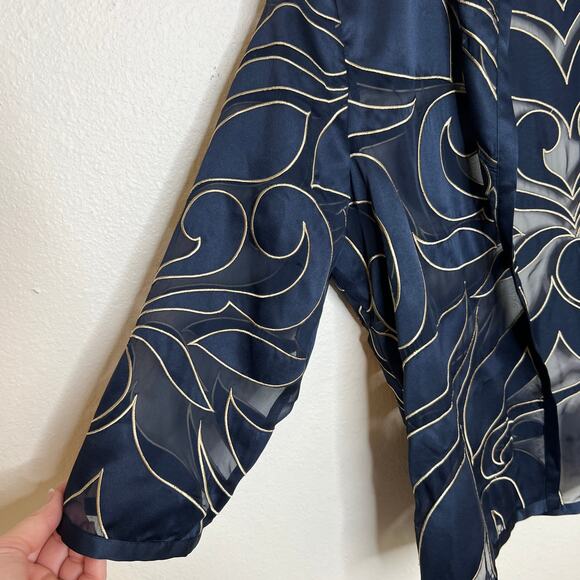 Chico's Traveler Black Sheer Embroidered Open Jacket Size 1 Medium - Picture 3 of 8